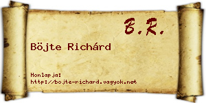 Böjte Richárd névjegykártya